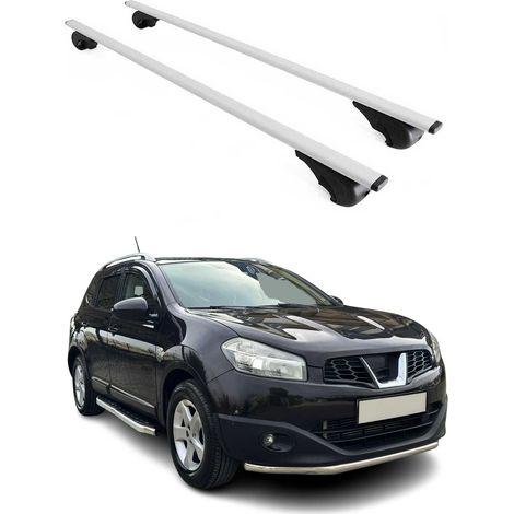 OMAC Barres de toit pour Nissan Qashqai J10 +2 2007-2013 – TÜV / DIN 75302:2019 – Antivol inclus – Charge max 75 kg – 2 barres Argent (1/4)