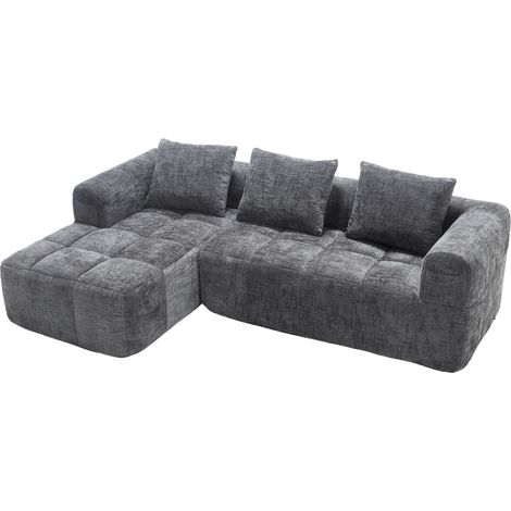 Canapé Modern corner L-shaped 3-seater Chenille Gris 38.50x37.00x224.00 cm ZIPSOFA (1/5)