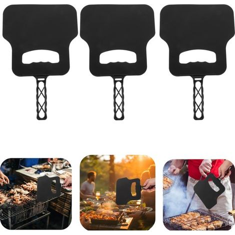 Éventails manuels lot de 3 - soufflets pour barbecue, feu et rafraîchissement, suspendables, noir, 21,5 x 33 cm (1/5)