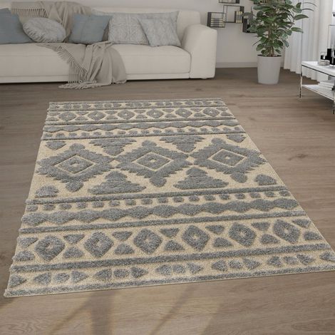 Paco Home Alfombra Salón Pelo Largo Shaggy Efecto 3D Étnica Boho Vintage Suave 60x100 cm, Gris 3 (1/5)