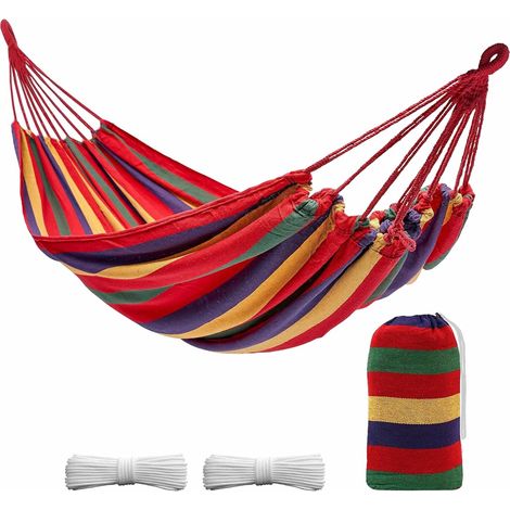 Hamac extérieur, hamac, camping, hamac, portable et respirant, avec une capacité de charge de 200 kg avec sangle + étui pour jardin, intérieur, balcon, terrasse, camping (coloré) (1/5)