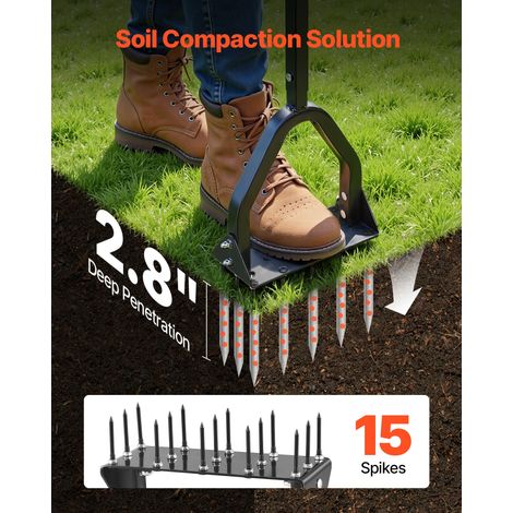 Aérateur de Gazon Manuel 23,5 cm Aérateur de Pelouse Robuste Outil d'Aération de Terrasse pour Sols Compactés Durcis dans Jardin et… (1/5)