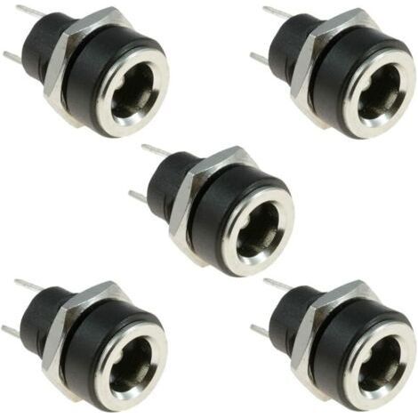 DC 5,5 mm x 2,1 mm DC Power Jack Socket 2 Bornes Type Femelle Panneau Mount Connecteur Noir 5pcs 3A DC Socket Charge Alimentation Adaptateur Fiche Adaptateur Fileté Écrou (1/5)
