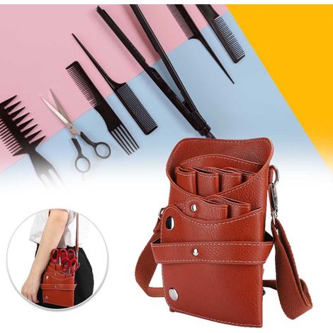 Sacoche de coiffeur portable avec tondeuse, ciseaux et peigne, pratique pour salon ou déplacement - Marron (1/5)