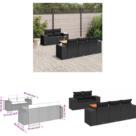 Salon de jardin 6 pcs avec coussins noir résine tressée - Ensemble Salon De Jardin - Meuble Extérieur - Résine Tressée - Rotin Synthétique - Fauteuil Jardin - Home & Living (1/3)