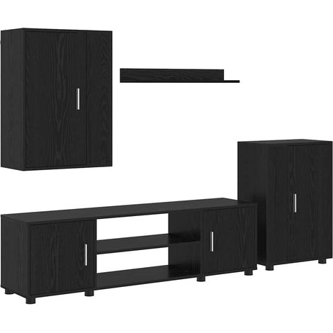 Ensemble de meuble TV 4 pièces，Banc TV，Armoire TV Chêne noir Bois d'ingénierie CFW641705 (1/4)