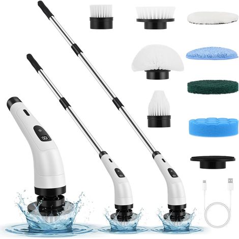 1 Brosse Nettoyage,8 Têtes,Manche Télescopique,2 Vitesses,Batterie 2000mAh,Salle De Bain,Cuisine,Voiture