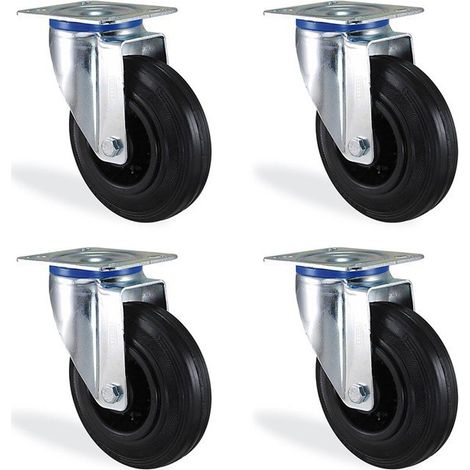 Lot roulettes pivotantes caoutchouc noir diamètre 200mm charge 220kg