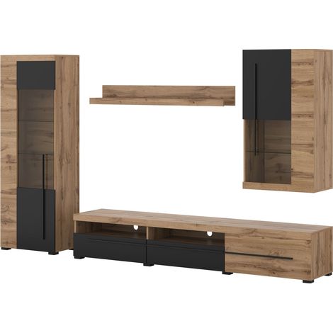 Conjunto de salón Sorciro 105, Negro + Roble wotan (1/4)