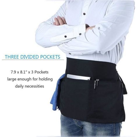 Tablier - 24x12 Pouces - 3 Poches - Polyester 80 Coton 20 - Noir - 1 Pièce (1/4)