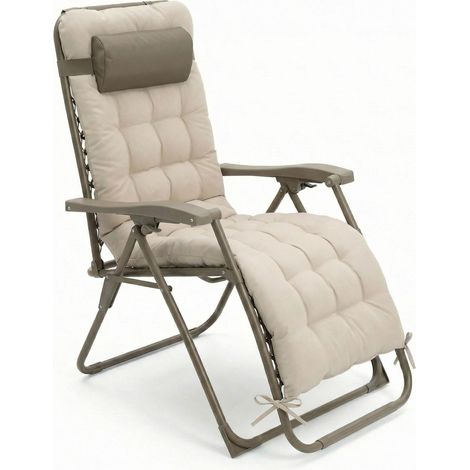 CASABEL chaise pliante Zéro Gravité taupe avec coussin deperlant