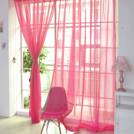 Rideaux transparents à deux panneaux pour le salon – bande plissée, ourlet lesté, 100 % polyester, rose et rouge, 100 x 200 cm