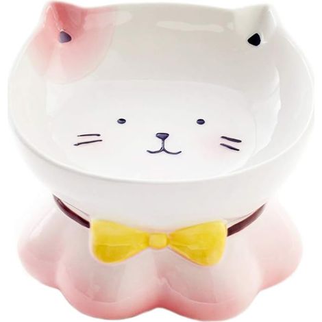 Rose Céramique Gamelle pour Chat avec Support surélevé, pour Chats et Chiens de Petite Taille (1/5)