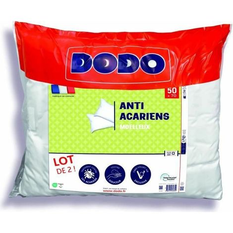 Lot de 2 oreillers anti-acariens 50x70 cm - 100% Polyester - DODO (1/2)
