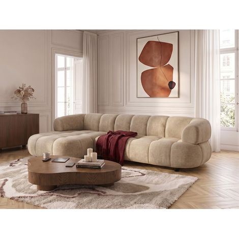 BOBOCHIC - Canapé d'angle convertible avance-recule électrique LOVELY tissu chenille Angle gauche Taupe (1/5)