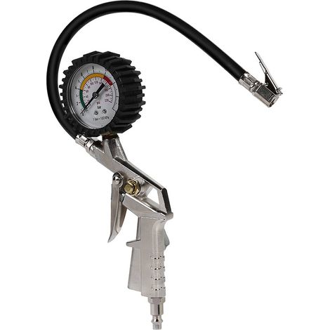 Pistola per gonfiaggio pneumatici con manometro in psi e bar da compressore per ruote di auto moto bici (1/5)