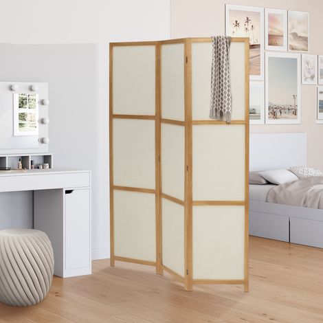 Biombo interior de madera y tela beige (1/5)