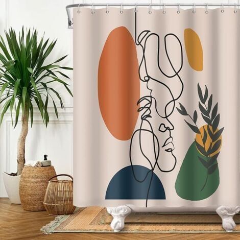 180x180cm Rideau Douche Visage Abstrait Milieu du Siècle Moderne Minimaliste Art Terracotta Anti Moisissure Imperméable Tissu Polyester Lavable (1/5)