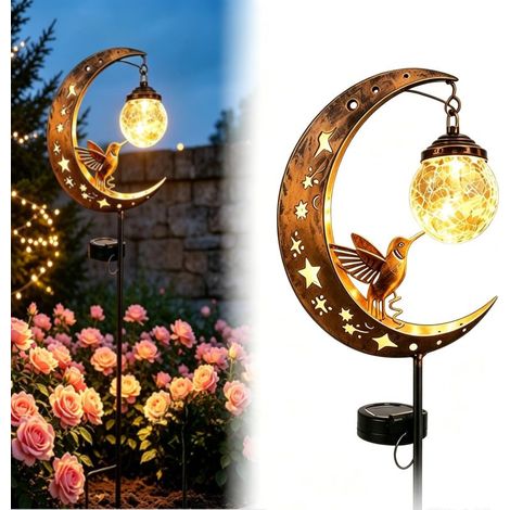 Lampe Solaire Colibri – Métal Creux, Verre Craquelé – Étanche – Pelouse, Jardin – 1 Pièce (1/5)