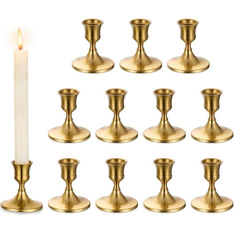 Kerzenständer 12er Set Gold Metall Stabkerzenhalter Tischdeko Vintage Modern (1/5)