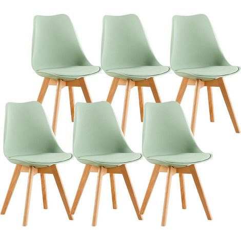 Chaises de salle à manger Scandinave Rétro Lot de 6 Glace Verte avec Pieds en Bois Massif (1/5)