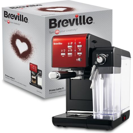 Breville Macchina per caffè ed espresso PrimaLatte II  Pompa italiana con 19 bar  adatta per caffè in polvere o cialde  Montalatte automatico integrato  Nero / rosso  VFC109X-01 (1/4)