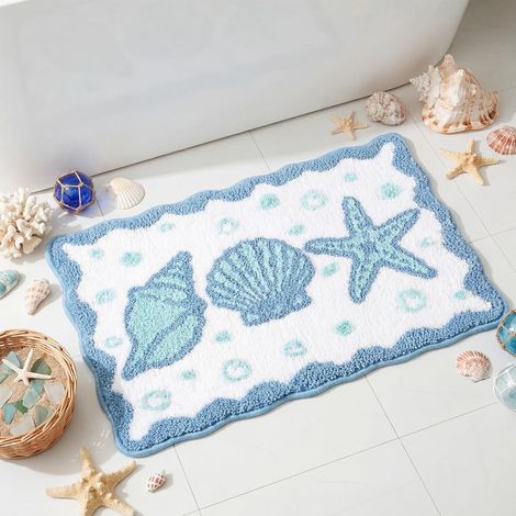Tapis de Bain côtier Plage, Tapis de Salle de Bain Doux et Moelleux, Absorbant antidérapant Lavable, Descente de Bain en Microfibre pour Salle de Bain Chambre Salon 40x60 cm (1/5)