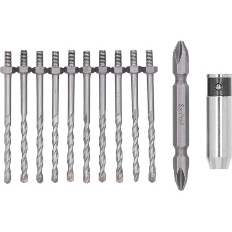 Lot de 10 forets + 1 douille + 1 embout tournevis S2 pour percer mur, verre, fer et aluminium (1/5)