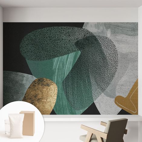 Papier peint intissé avec imprimé pour intérieur moderne application facile a motif - Colle incluse gratuite Géométrie abstraite 152x104 cm (1/5)