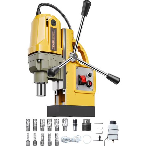 VEVOR Trapano Magnetico a Colonna Elettrico Portatile, Motore da 1400 W, Diametro Foratura 40 mm, con 11 Punte per Carotaggio, Velocita di 800 giri/min, Macchina per Perforazione Metallo