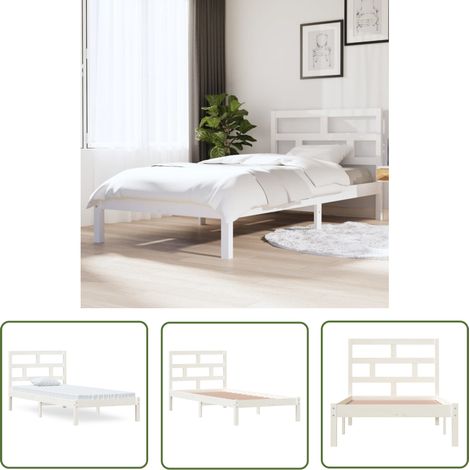 The Living Store Massivholzbett Weiß Kiefer 90x200 cm - Holzbett - Kiefernholzbett - Weißes Bett - Doppelbett - Bettgestell (1/5)