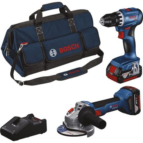 Kit avvitatore e smerigliatrice 18 V con batterie, caricabatterie e borsone