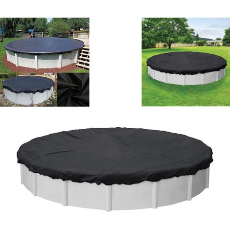 Housse de protection pour piscine ronde 360 x 360 x 20 cm noire en tissu Oxford imperméable anti poussière pour piscine de jardin protection contre les intempéries (1/4)