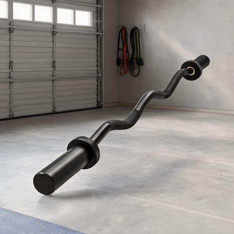 Barre de musculation coudée olympique en acier 120 cm noir (1/5)