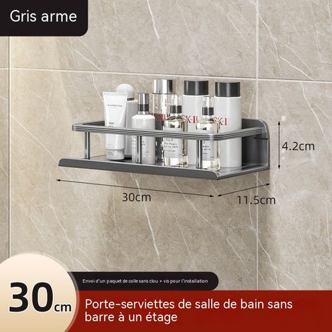 Étagère murale pour salle de bain 30 cm avec garde corps, fixation adhésive sans perçage (1/2)