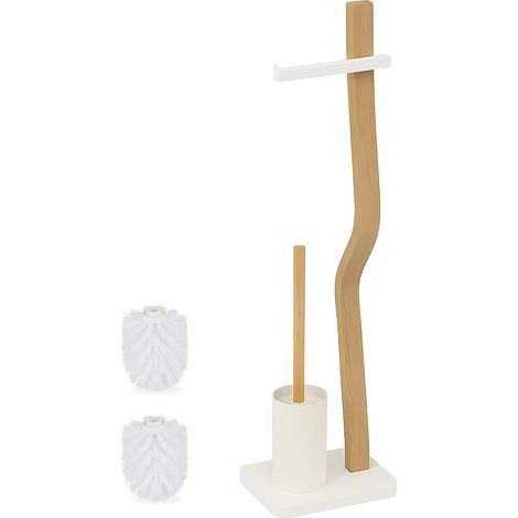 Serviteur WC, Non Fixe, mélange de matériaux, H x L x P : 78,5 x 23 x 18 cm, Blanc et Nature (1/5)