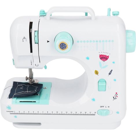 Machine à coudre débutante 12 points, vitesse réglable, crochet horizontal, enfileur inclus, pédale, 100-240V prise UE, idéale pour apprendre à coudre. (1/5)