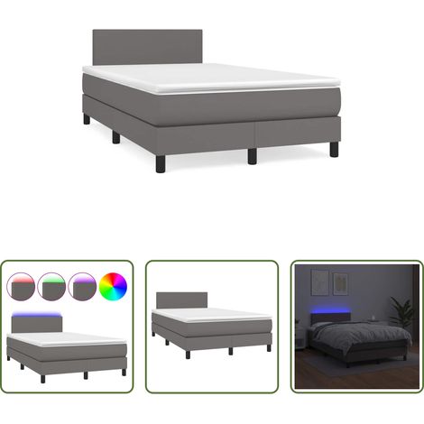 Sommier tapissier - Sommier à lattes de lit matelas LED gris 120x190 cm similicuir (1/5)