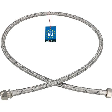 KOTARBAU® Flexible Robinet 3/8" x 3/8" - Tuyau Robinet Cuisine 120 cm - Écrou Tournant x Raccord à Sertir - Rallonge Robinet Cuisine Flexible - Tuyau Flexible Plomberie - Acier Inoxydable - Argent (1/4)