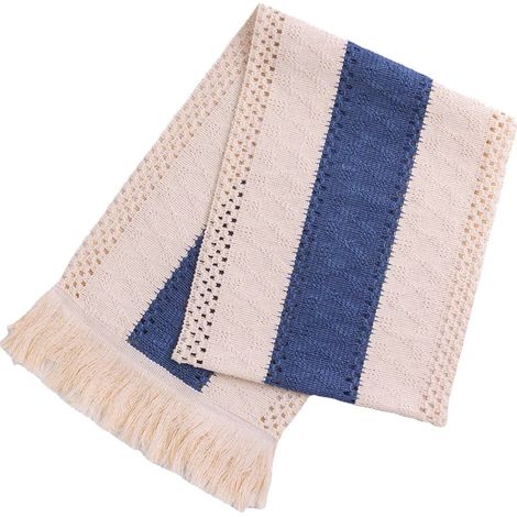 Camino de mesa bohemio azul de 127 cm de largo, camino de mesa de macramé azul marino de estilo campestre con borlas para fiestas, bodas bohemias, despedidas de soltera, comidas, estilo rústico, color (1/5)
