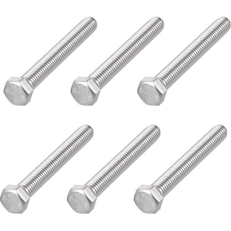 Lot de 6 boulons à tête hexagonale (7/16-14 x 3-1/2") en acier inoxydable 304 18-8, entièrement fileté, entraînement hexagonal externe, finition unie, boulon à tête hexagonale, argent (1/5)