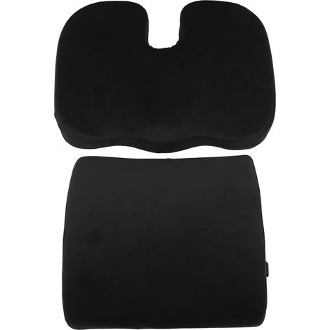 Coussin de siège et oreiller de soutien lombaire en daim noir et mousse à mémoire de forme, réduisant la pression sur le coccyx, pour chaise de bureau ou de voiture. (1/5)