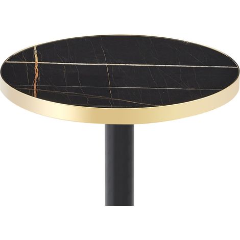 Table d'appoint ronde 60 cm avec plateau effet marbre noir, bord doré et piètement métal noir, table de salon ou bout de canapé pour balcon CHICFURN (1/5)