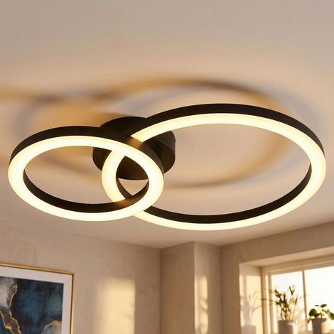 Plafoniera Luce da soggiorno Lampada da soffitto LED ad anelli design nero L 42 cm (1/5)