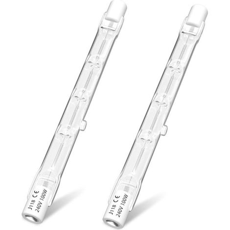 Ampoule Halogène R7S 100W 118mm Dimmable 2800K Blanc Chaud. 1300LM J118 AC 220-240V Linéaire. Angle de Rayonnement 360° Pour la Maison. 2 Pièces [Classe énergétique G] (1/5)