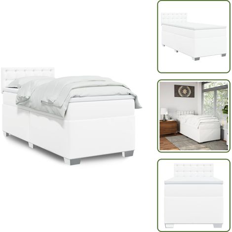 The Living Store Sommier à lattes de lit avec matelas Blanc 80x200 cm Similicuir - Lit Double - Literie - Chambre À Coucher - Mobilier - Design Intérieur (1/5)