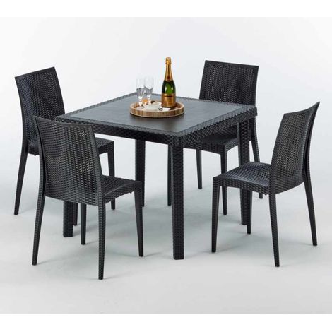 Tavolino Quadrato Nero 90x90 cm con 4 Sedie Colorate Bistrot Passion - Nero
