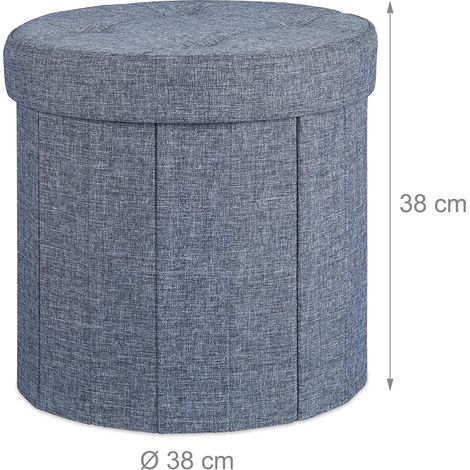 Taburete con puf de almacenamiento redondo plegable funda acolchada reposapiés gris 1300027592 (1/2)