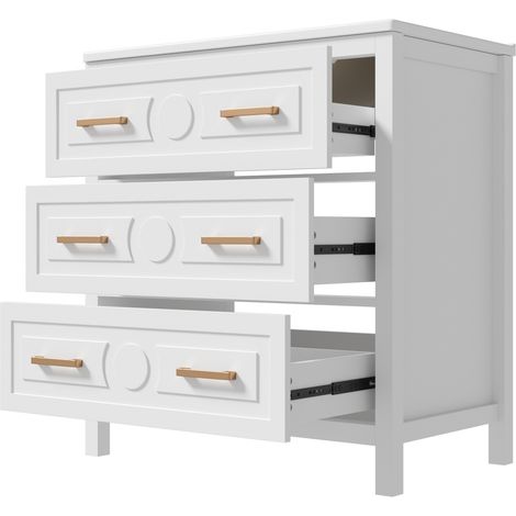 Freistehender Waschtisch 76,5 x 47 x 82 cm weiß aus MDF und Keramik mit 3 Schubladen (1/5)