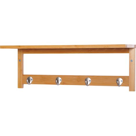 Homcom – Porte-manteau mural en bambou naturel – 4 patères – étagère murale 50x17x20cm – charge max 5kg – installation facile avec kit fourni